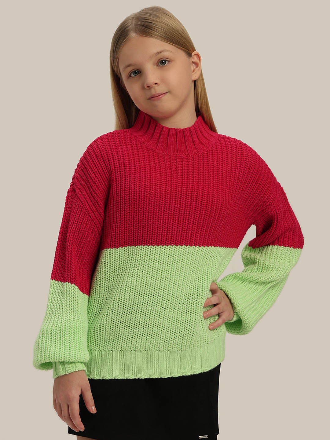 GIRLS Red Colourblocked Sweater