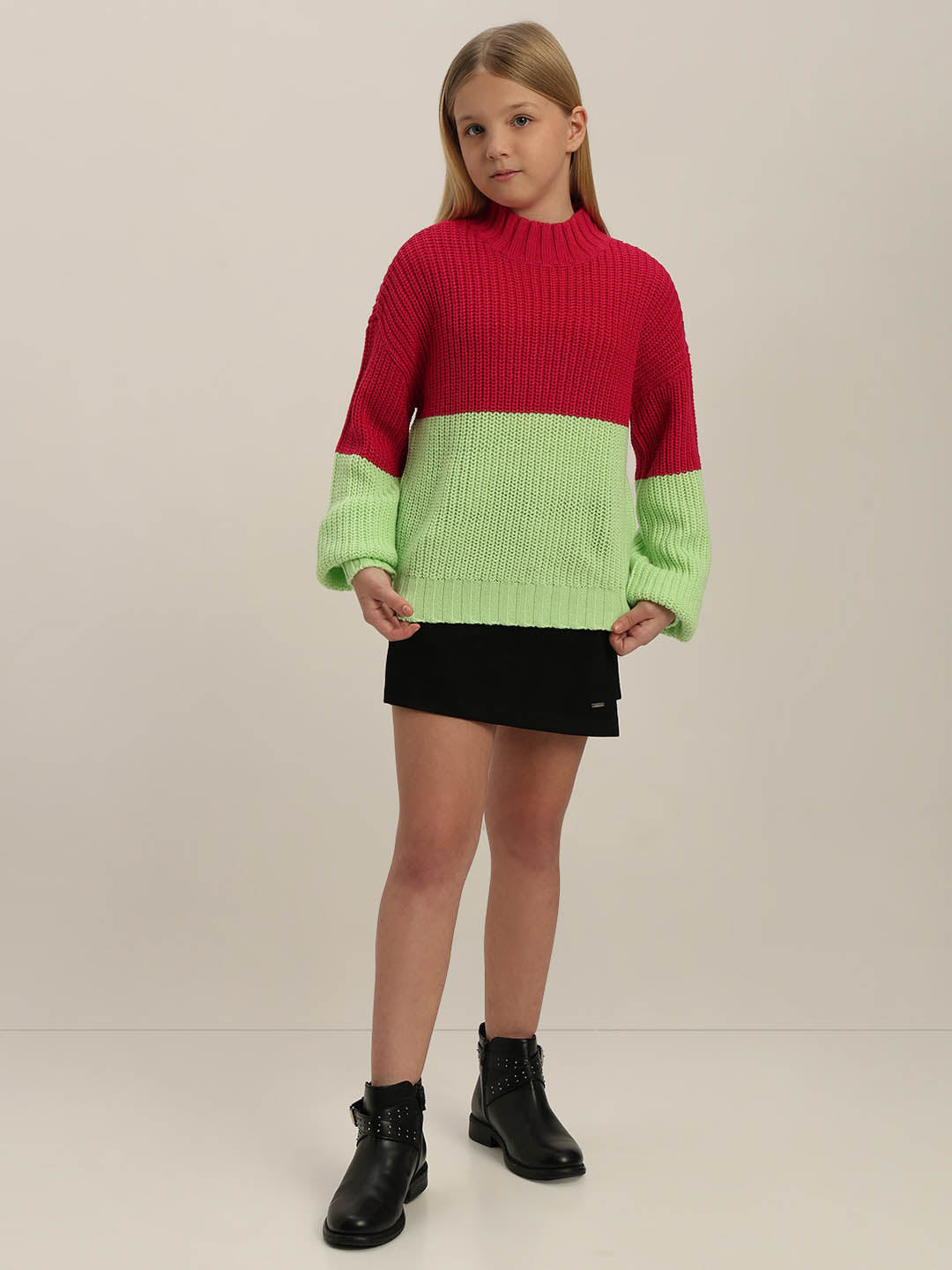 GIRLS Red Colourblocked Sweater