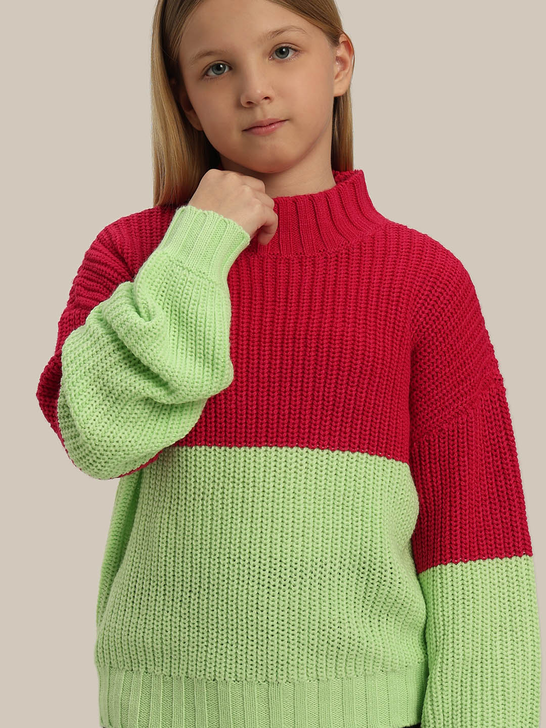GIRLS Red Colourblocked Sweater