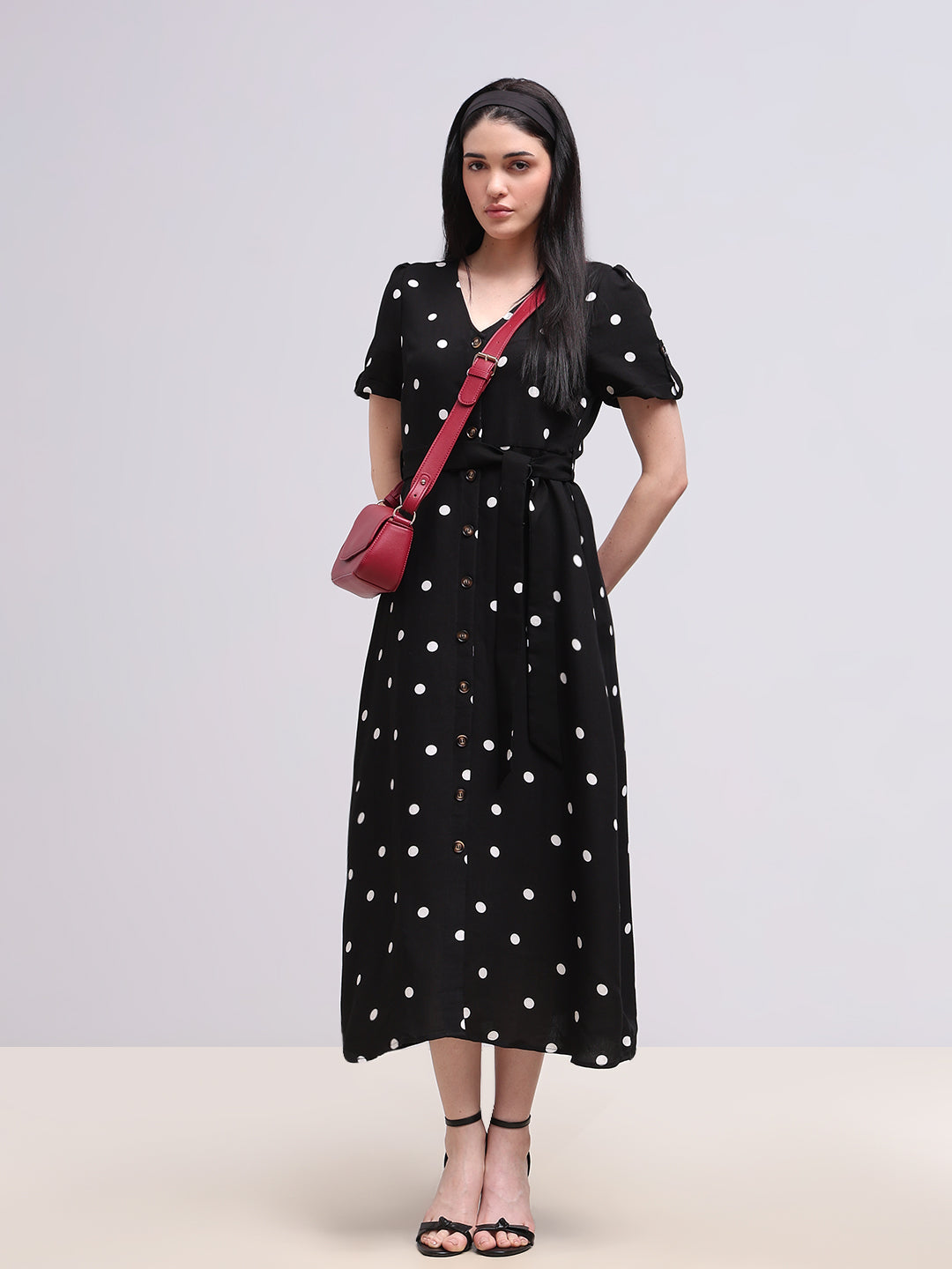 Black Polka Dot V-Neck Dress