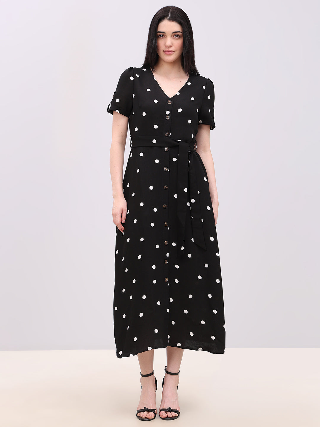 Black Polka Dot V-Neck Dress