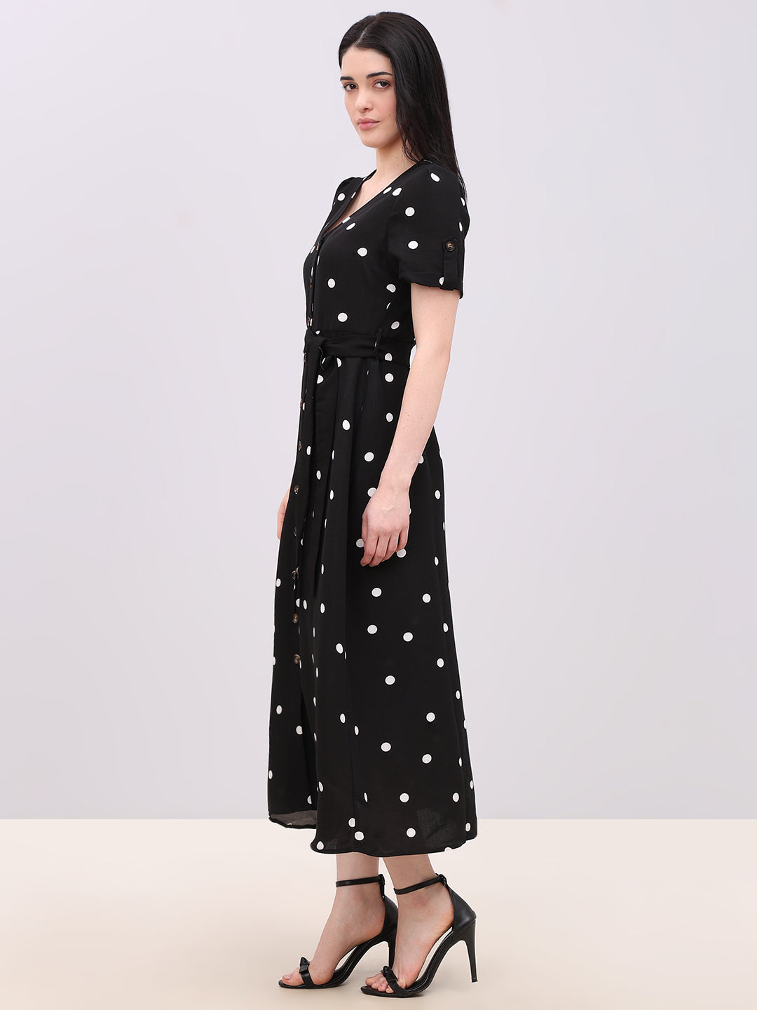 Black Polka Dot V-Neck Dress