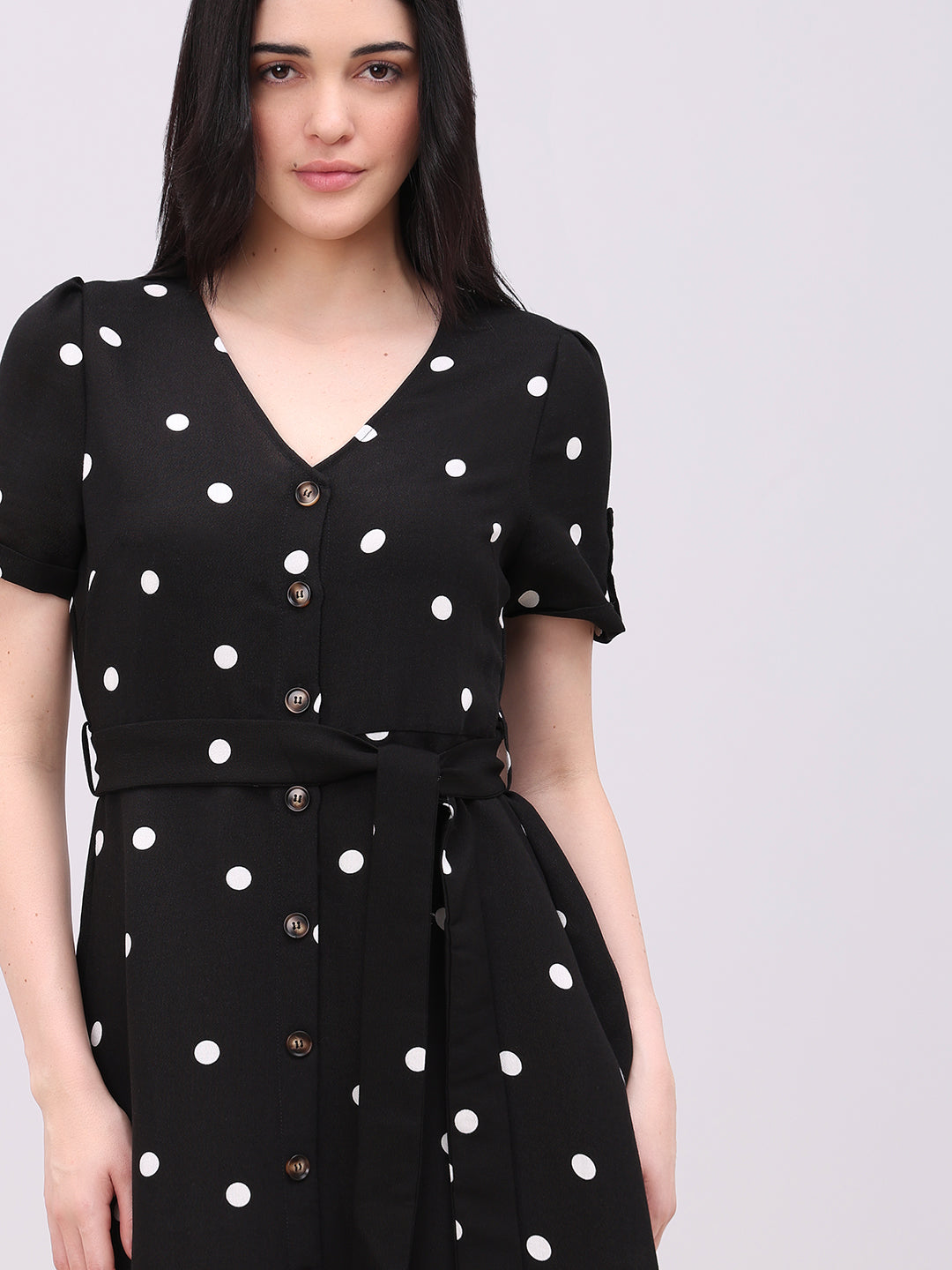 Black Polka Dot V-Neck Dress
