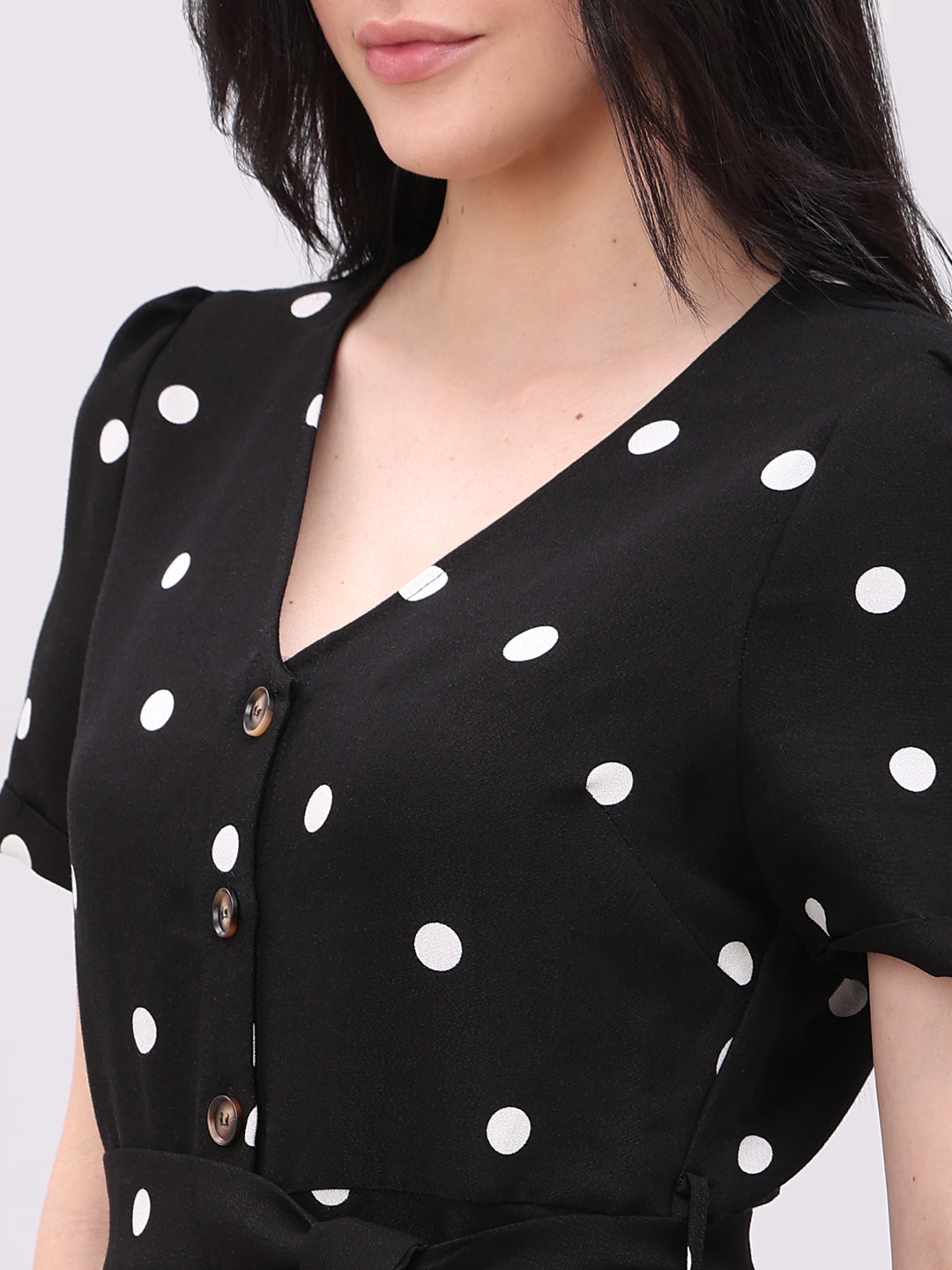 Black Polka Dot V-Neck Dress