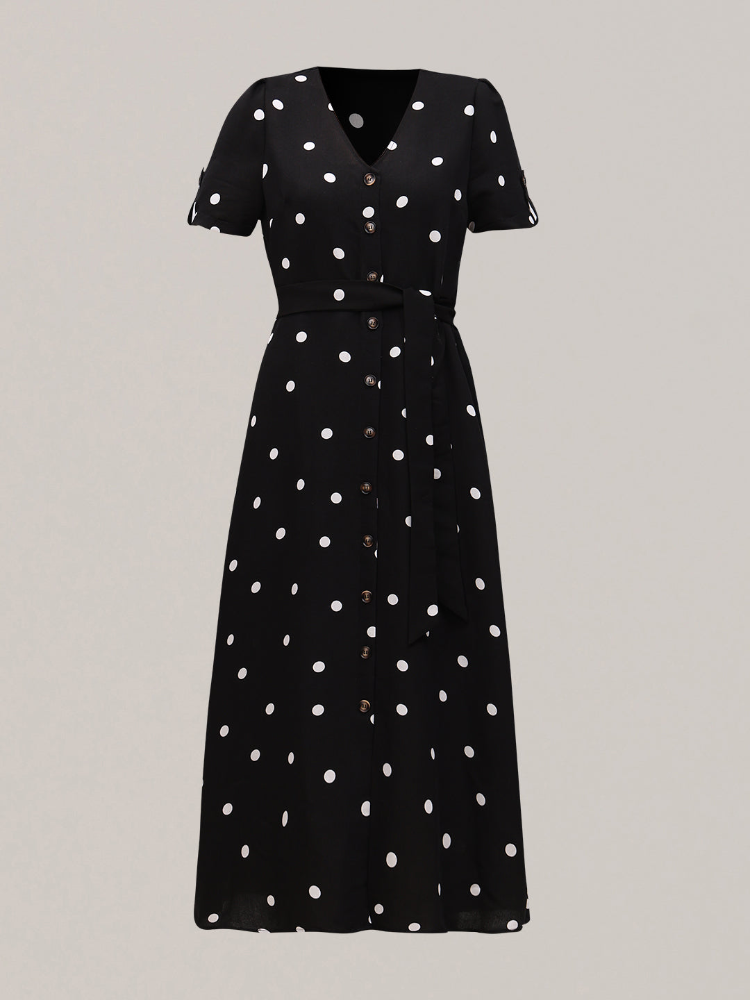 Black Polka Dot V-Neck Dress