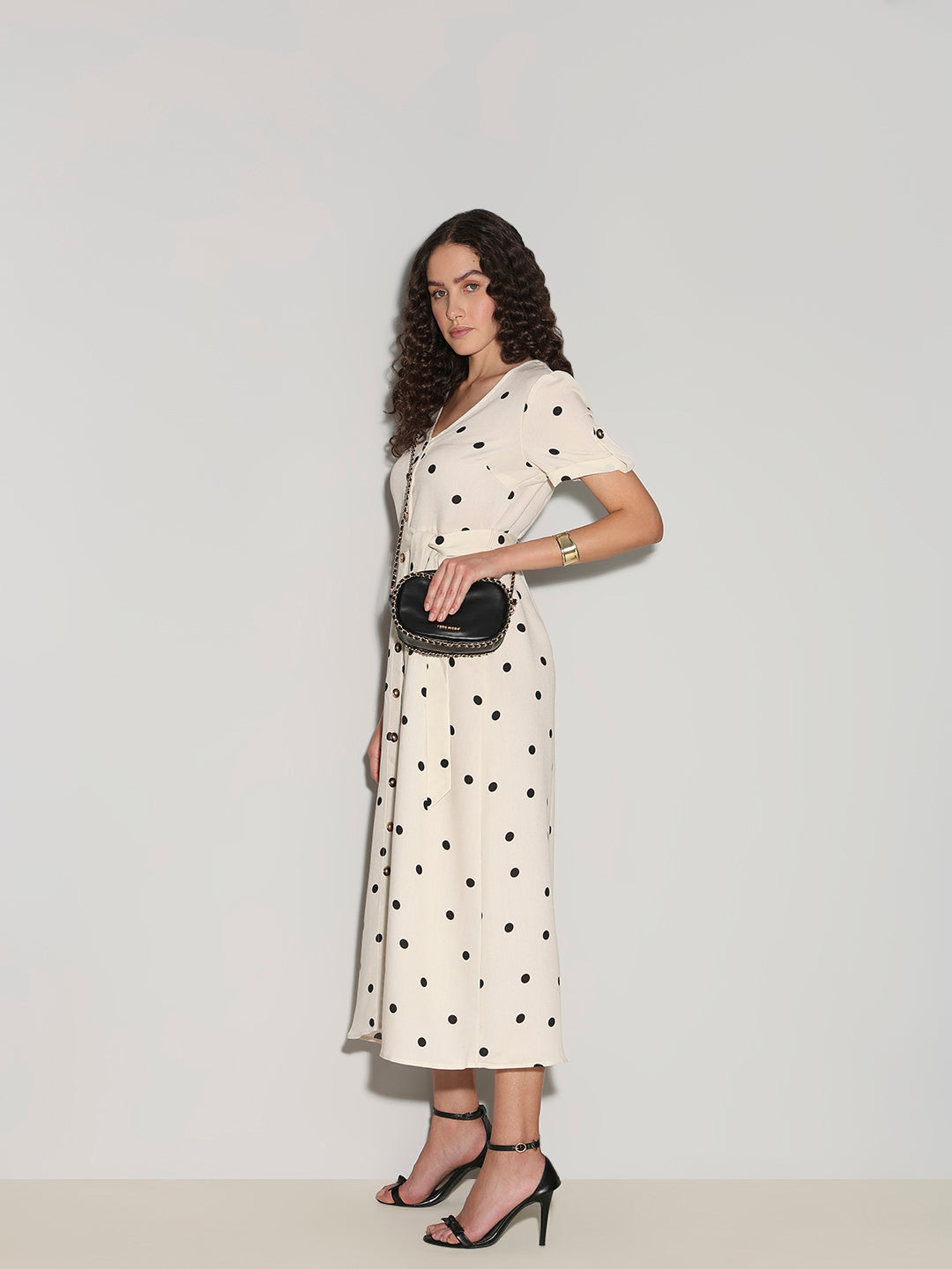 Minimal Polka Dot V-Neck Dress