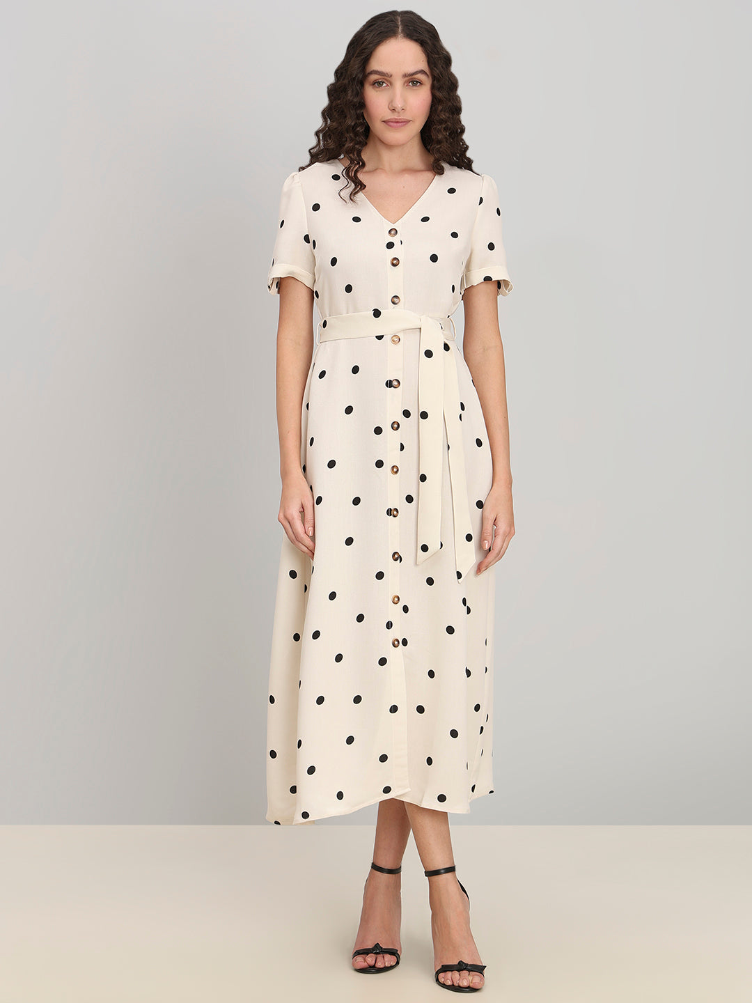 Minimal Polka Dot V-Neck Dress