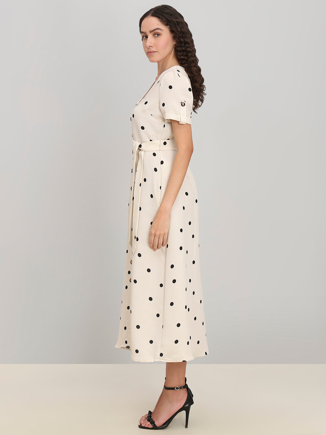 Minimal Polka Dot V-Neck Dress