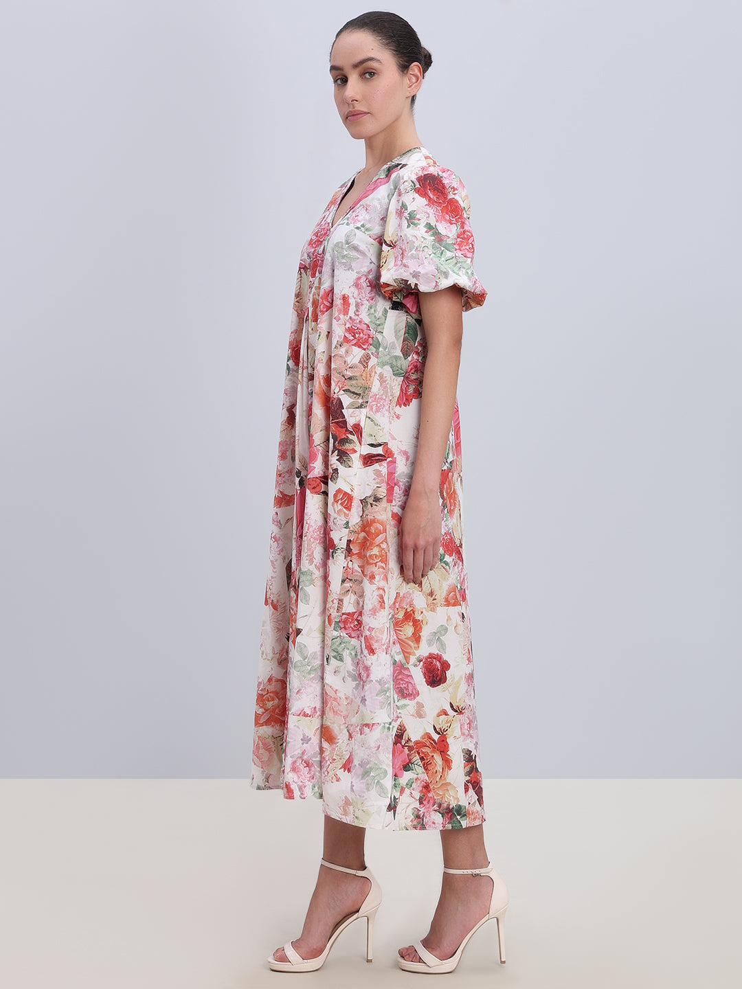 Beige Floral Long Dress