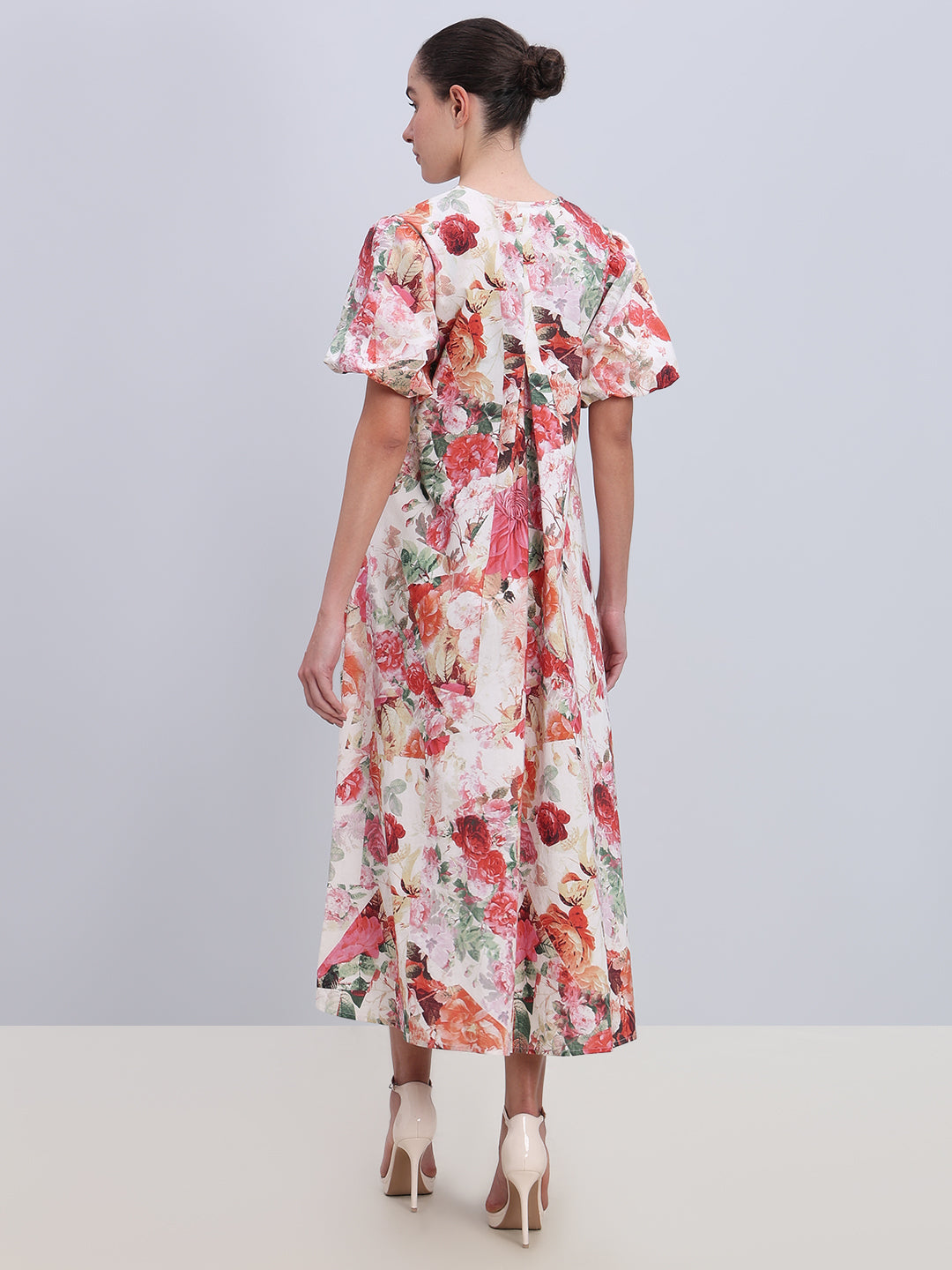 Beige Floral Long Dress
