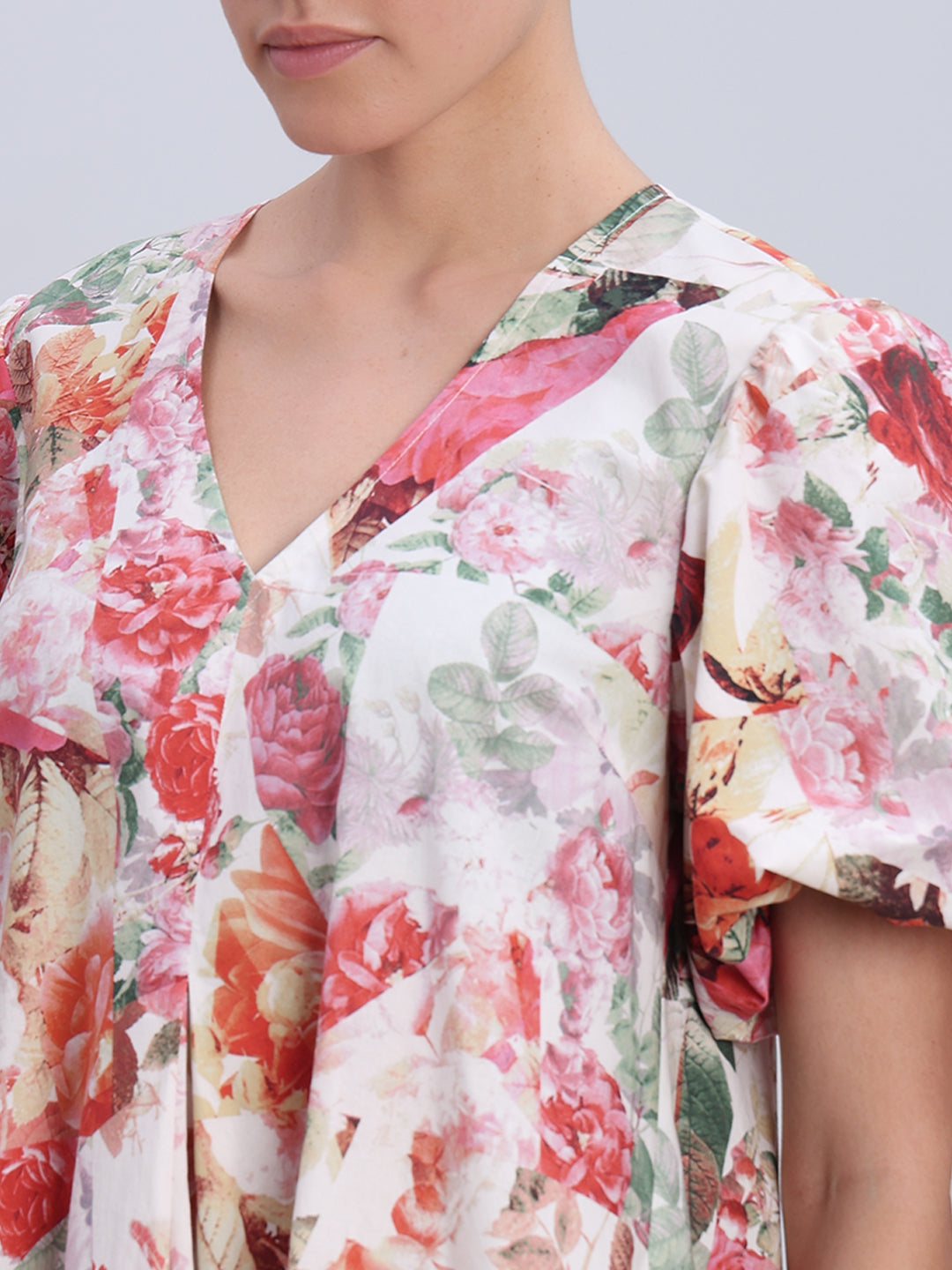 Beige Floral Long Dress
