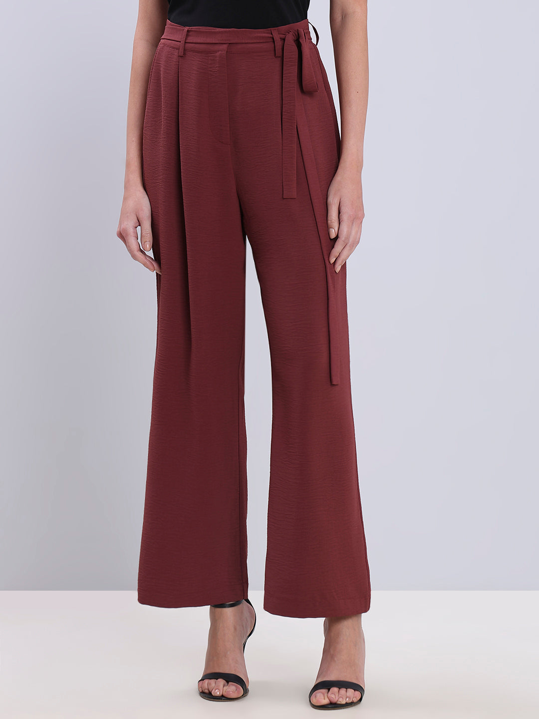 Burgundy Tie-Waist Relaxed Fit Pants