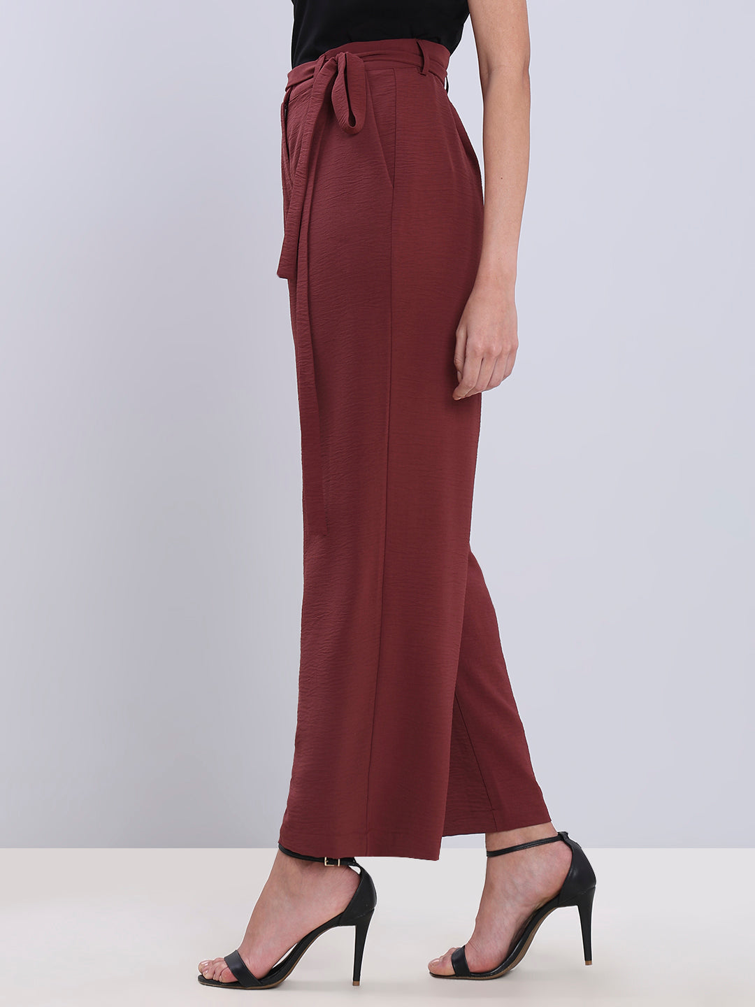 Burgundy Tie-Waist Relaxed Fit Pants