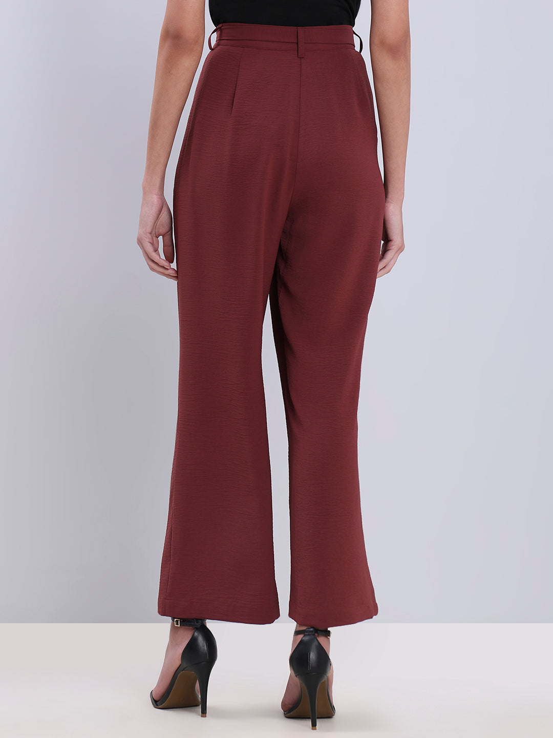 Burgundy Tie-Waist Relaxed Fit Pants