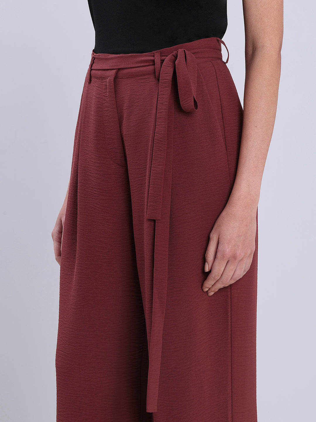 Burgundy Tie-Waist Relaxed Fit Pants