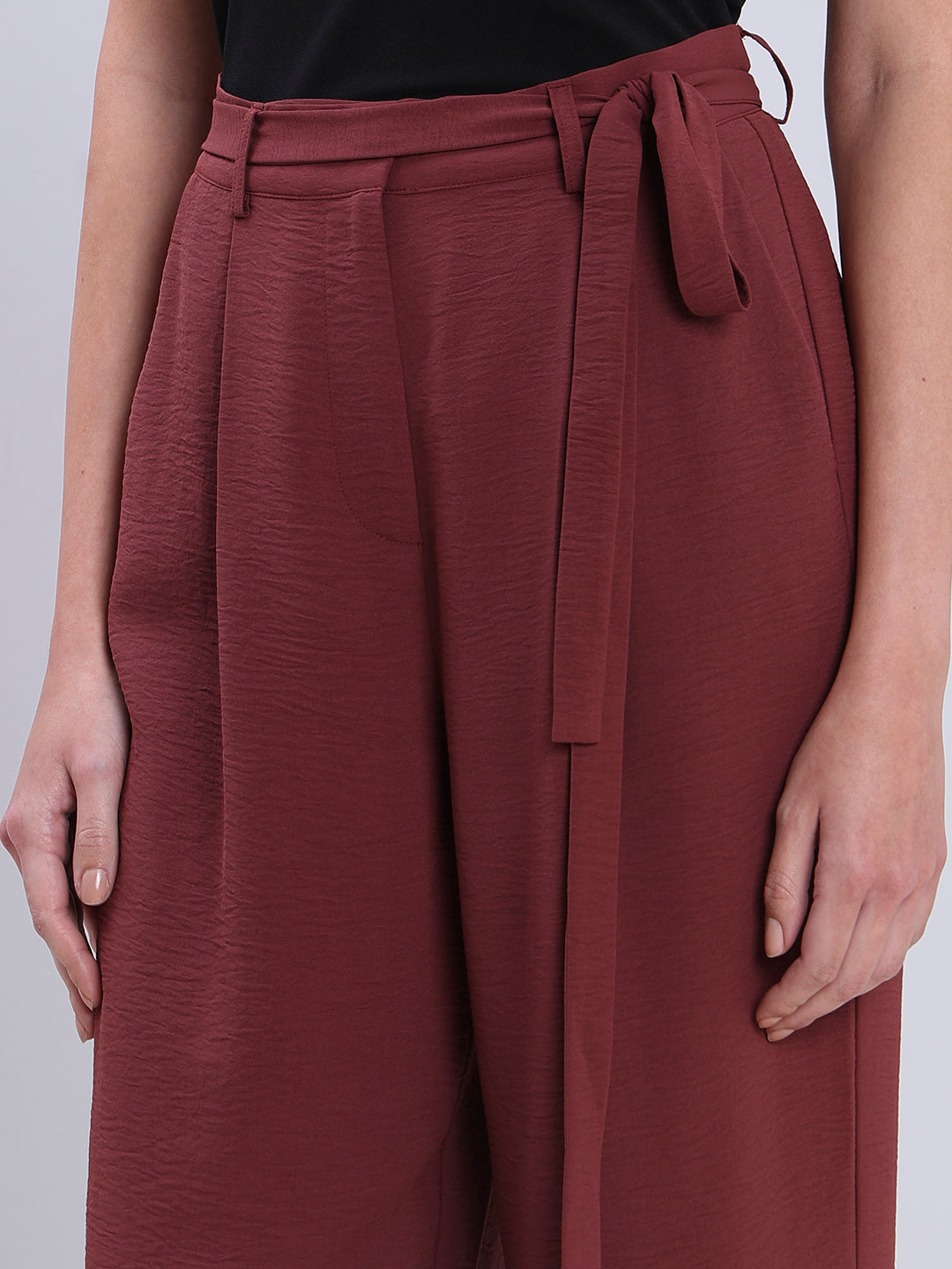 Burgundy Tie-Waist Relaxed Fit Pants