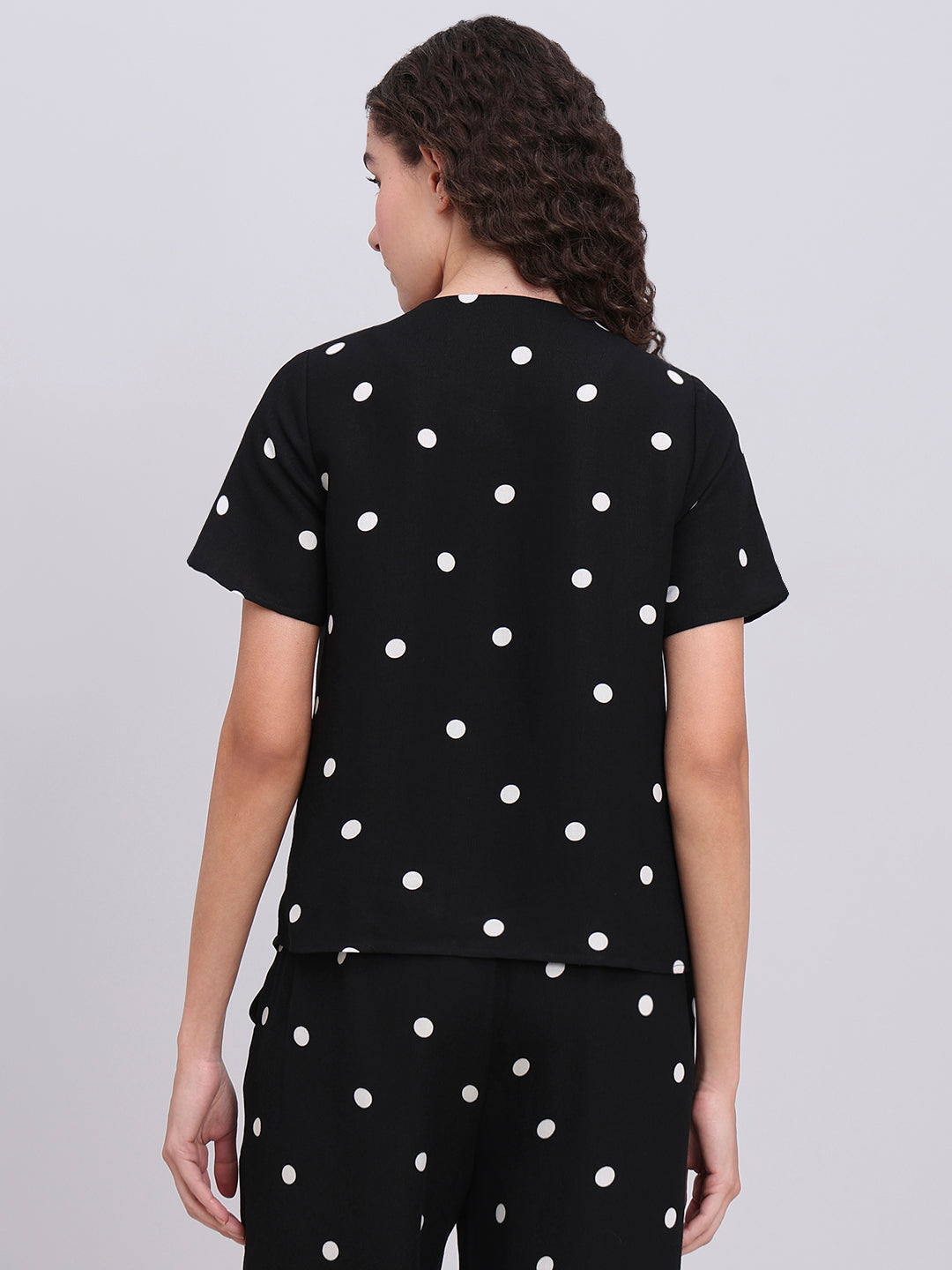 Black Polka Dot Button-Up Top