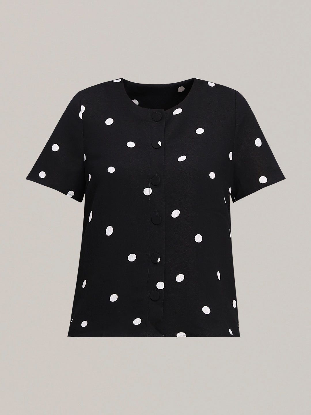 Black Polka Dot Button-Up Top