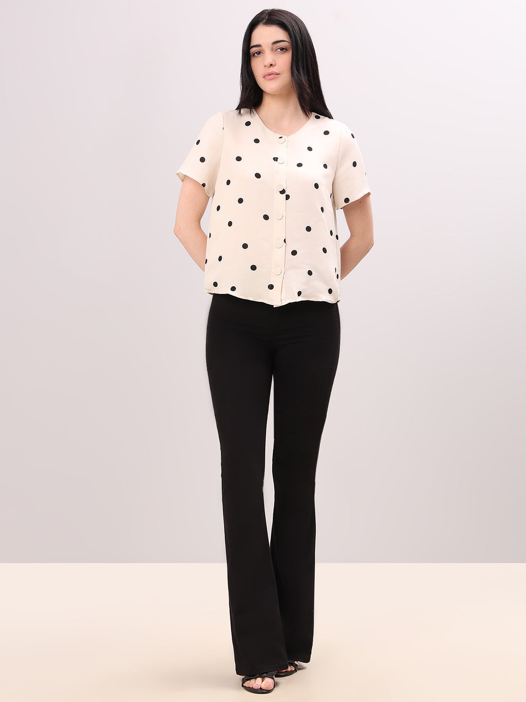 Beige Polka Dot Top