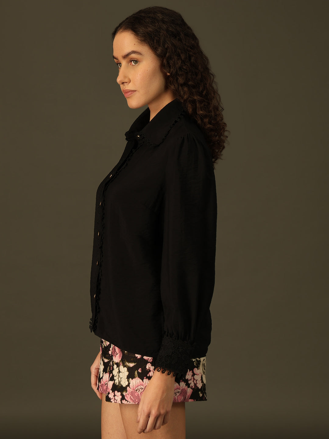 Black Ruffle Trim Shirt