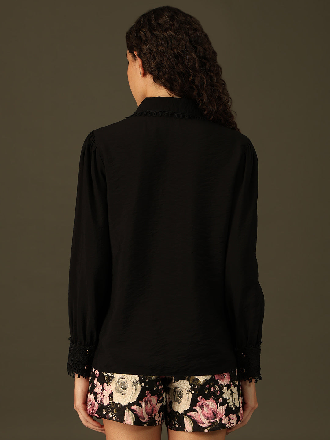 Black Ruffle Trim Shirt
