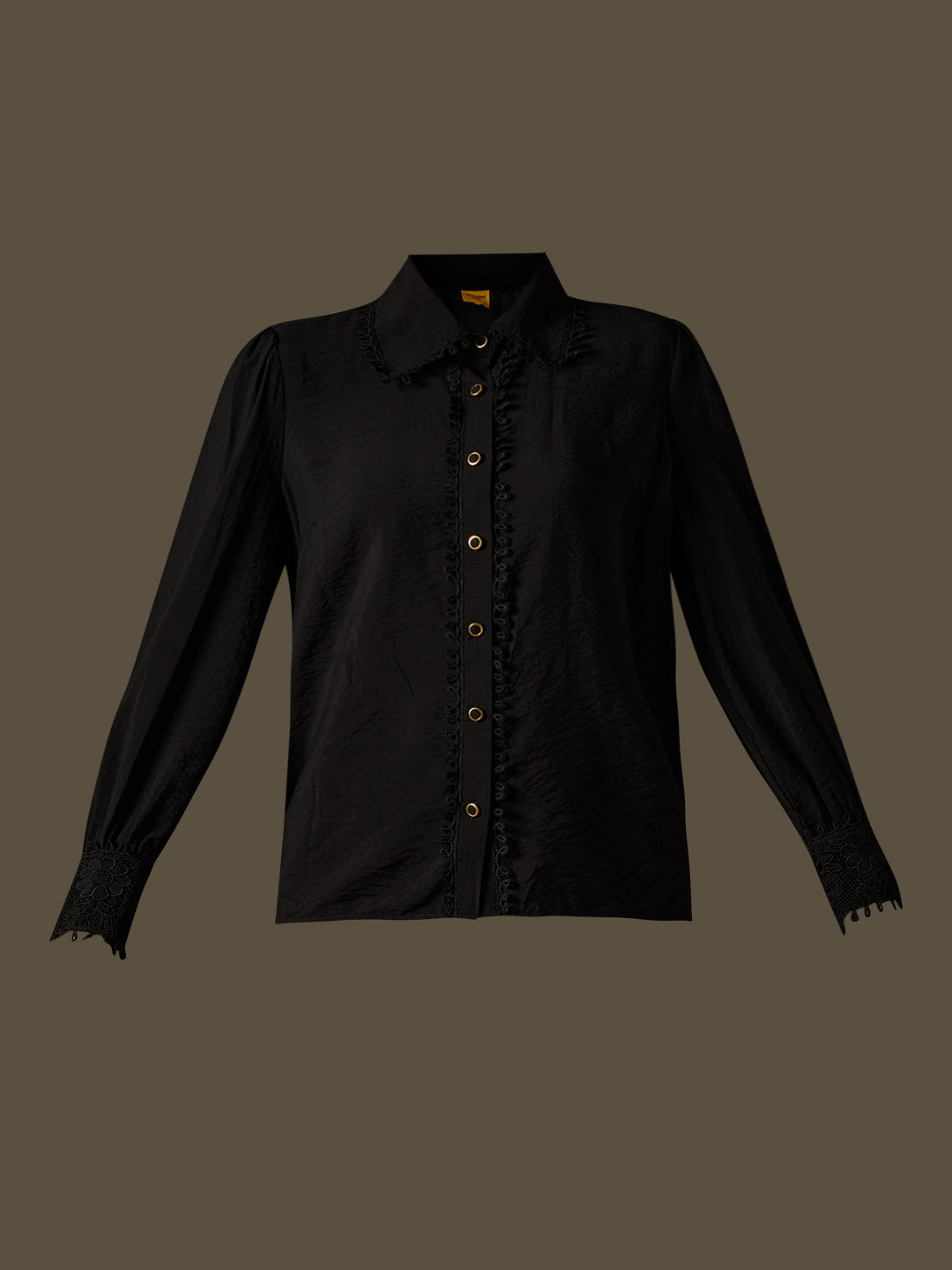 Black Ruffle Trim Shirt