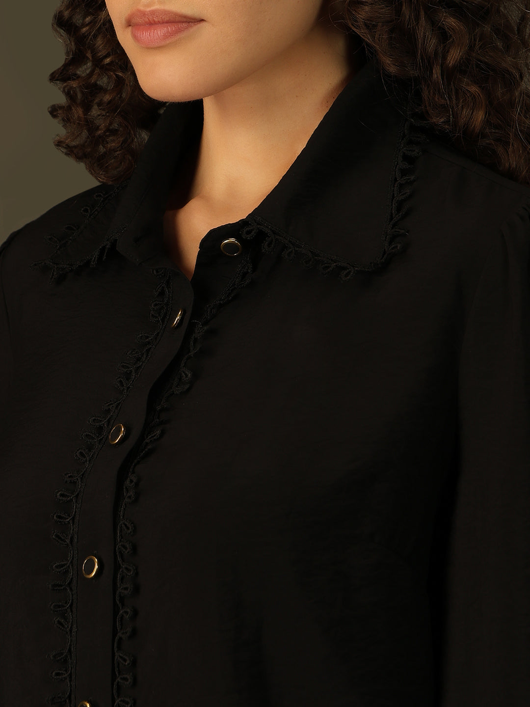 Black Ruffle Trim Shirt
