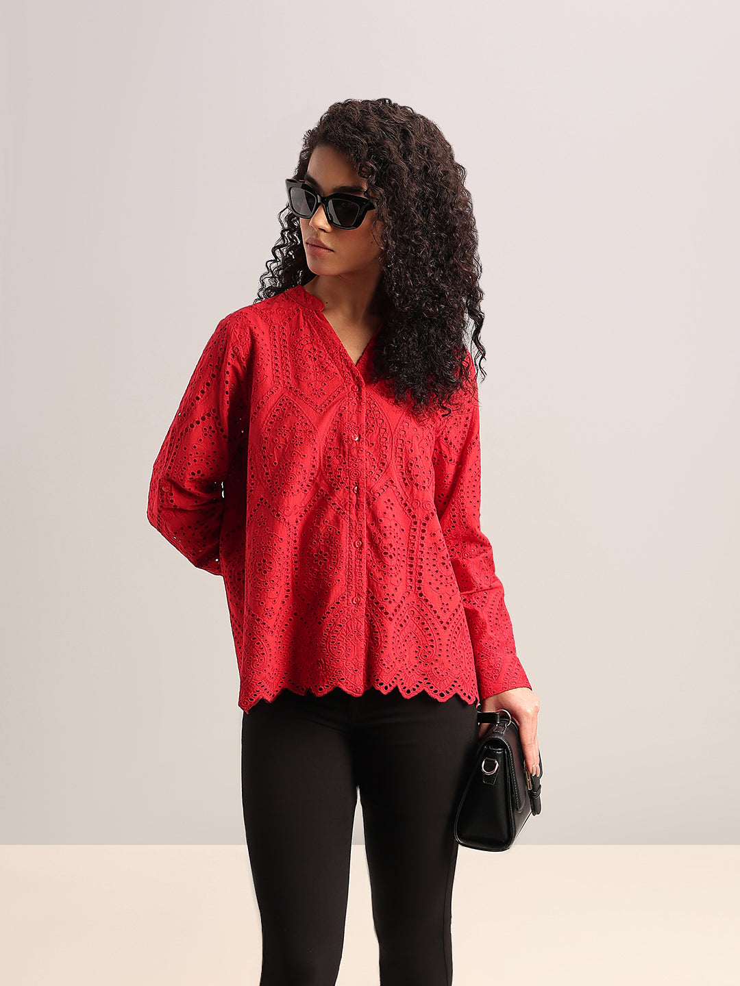 Red Broderie Anglaise Shirt