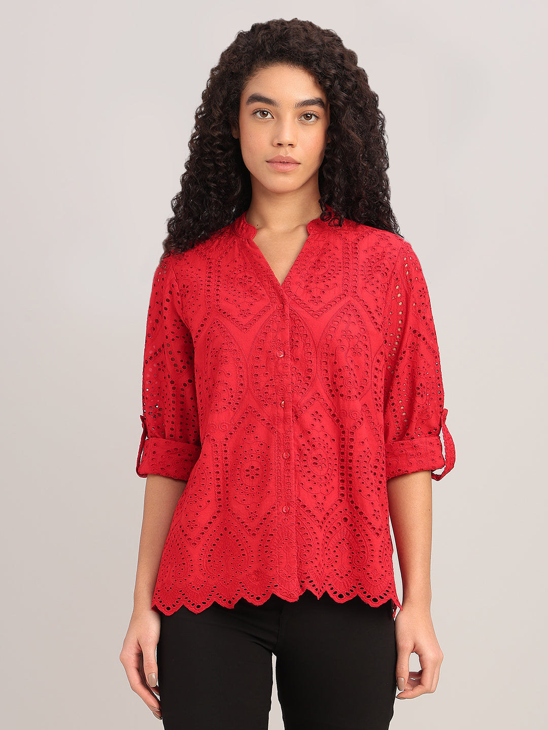 Red Broderie Anglaise Shirt