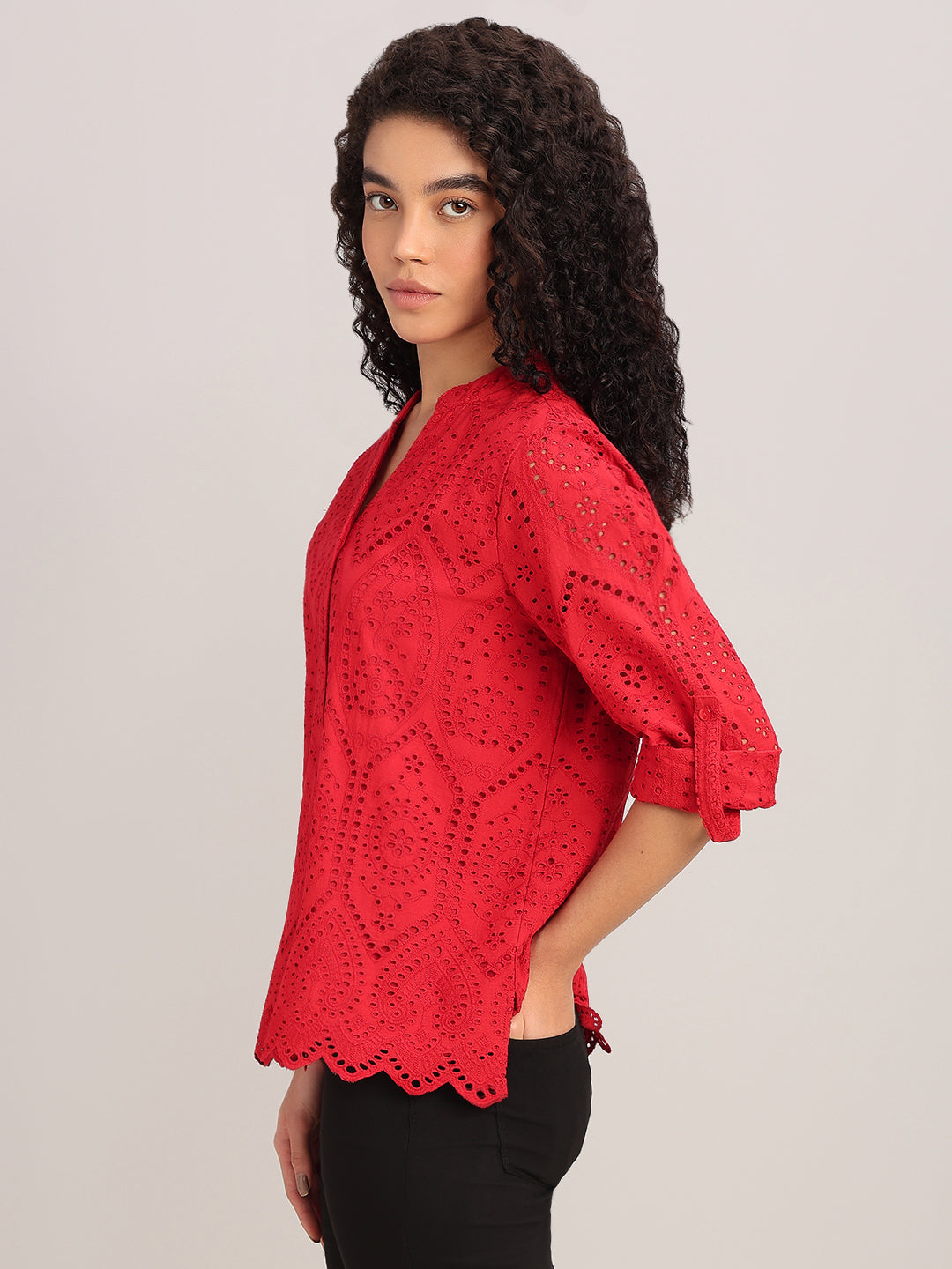 Red Broderie Anglaise Shirt