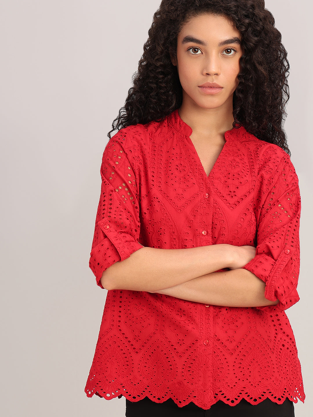 Red Broderie Anglaise Shirt