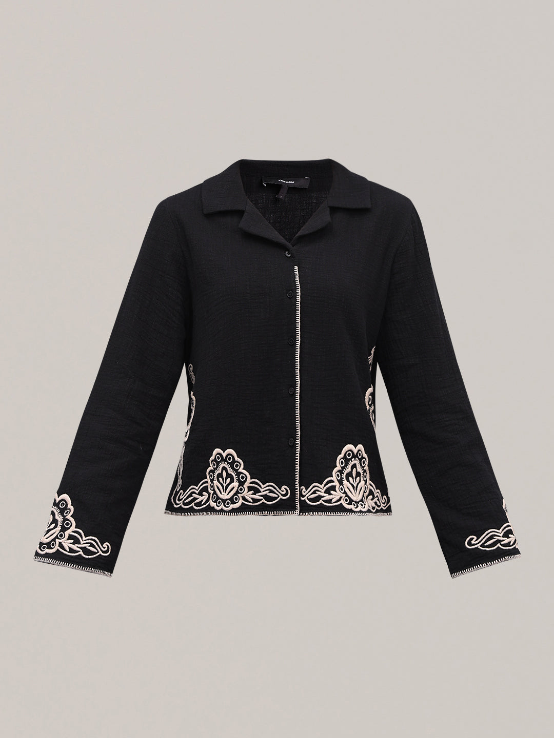 Black Contrast Embroidered Shirt
