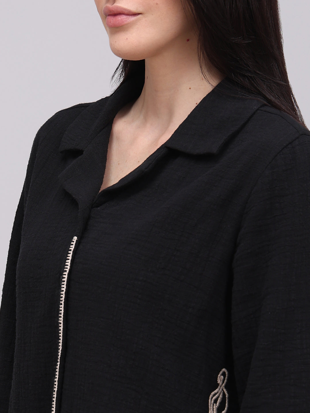 Black Contrast Embroidered Shirt