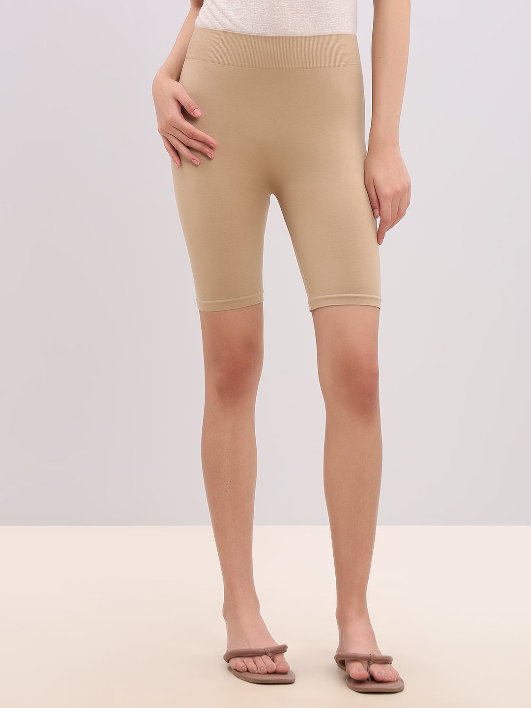 Beige Seamless Biker Shorts