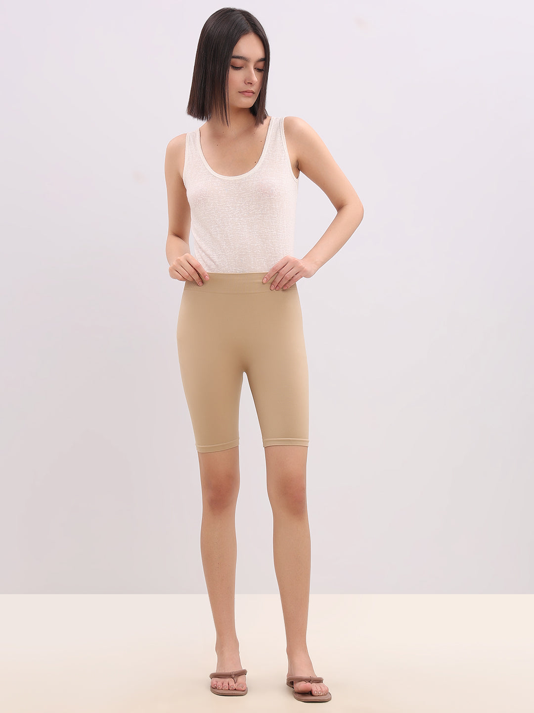 Beige Seamless Biker Shorts