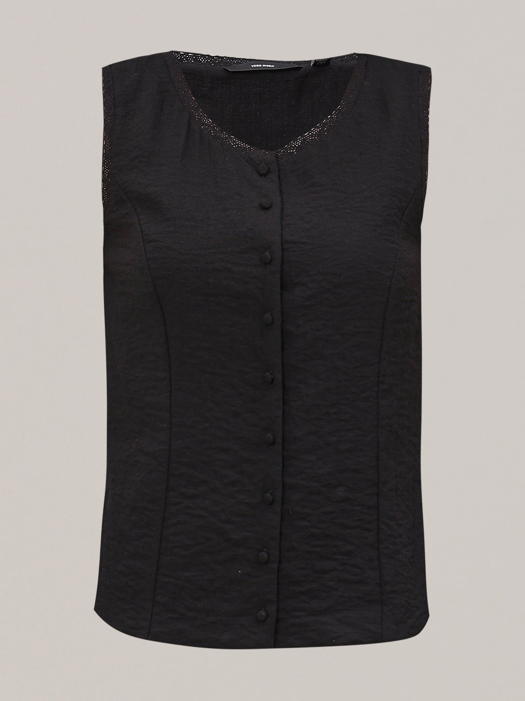 Black Quilted O-Neck Top