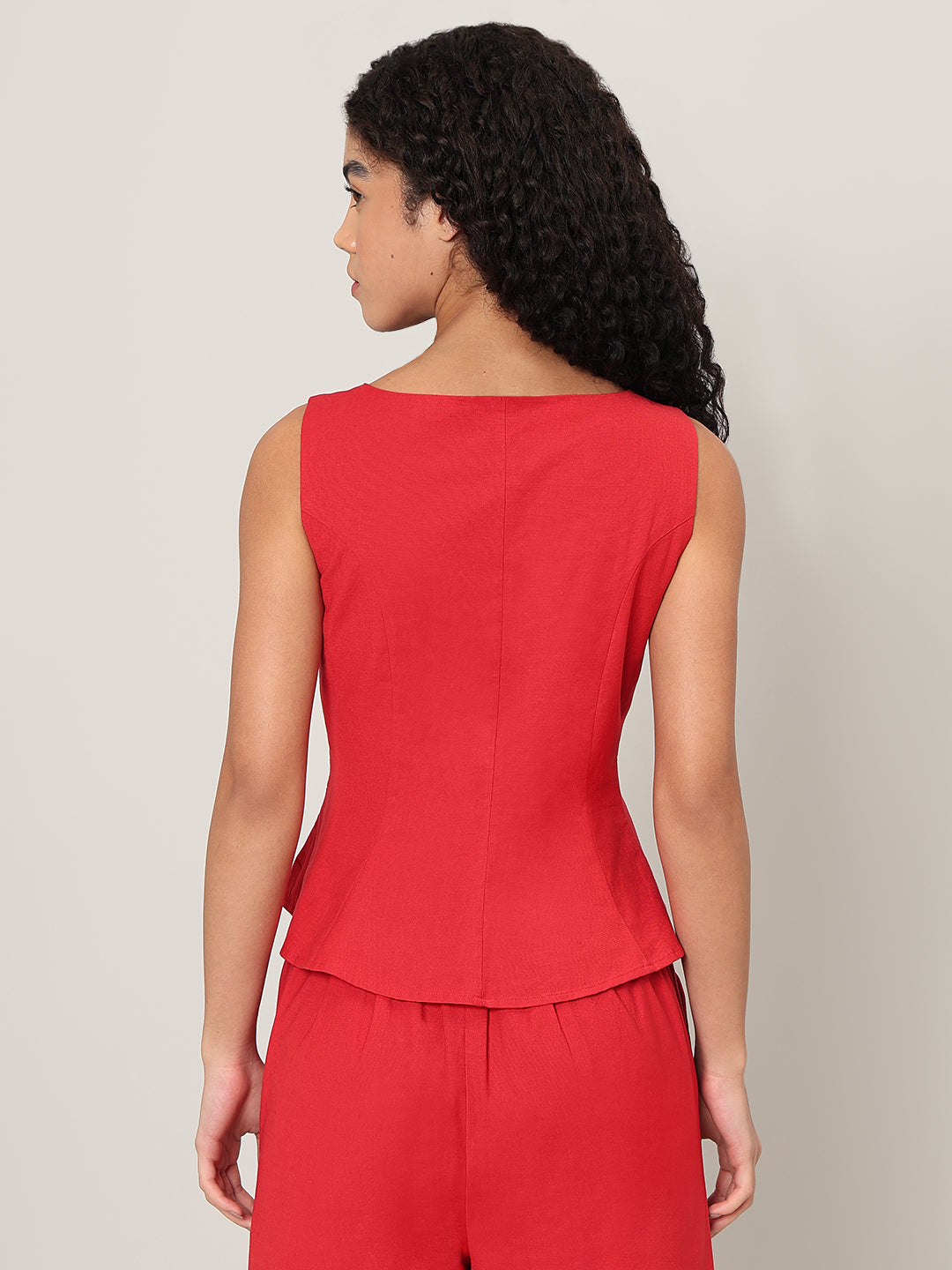 Red Button-Detail Sleeveless Top