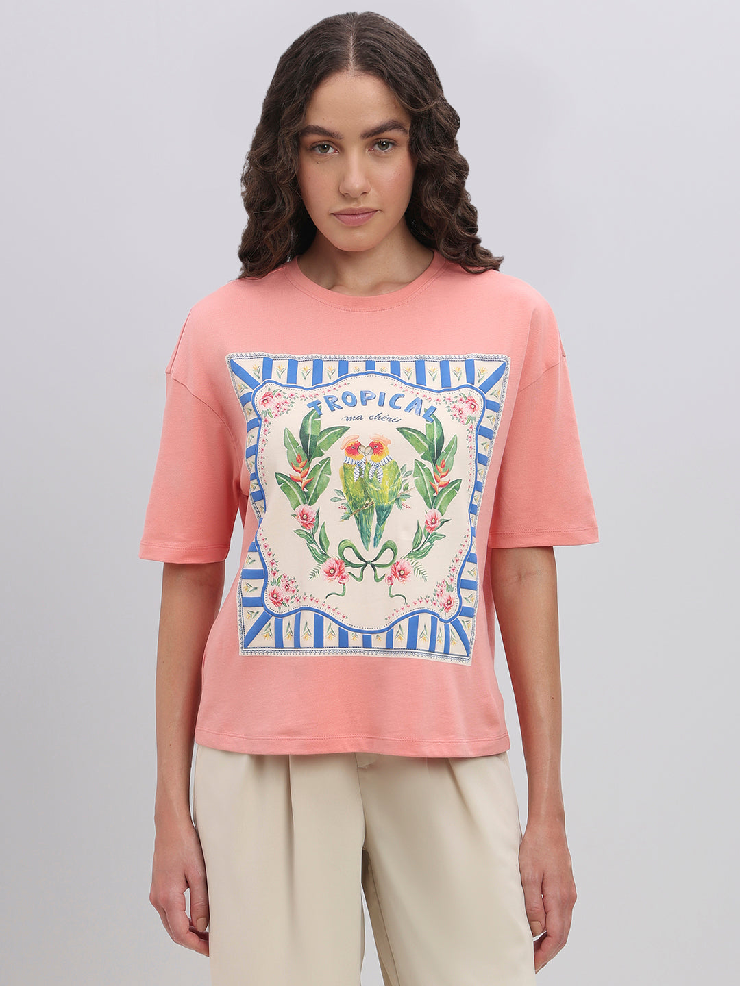 Pink Tropical Artwork Print T-shirt