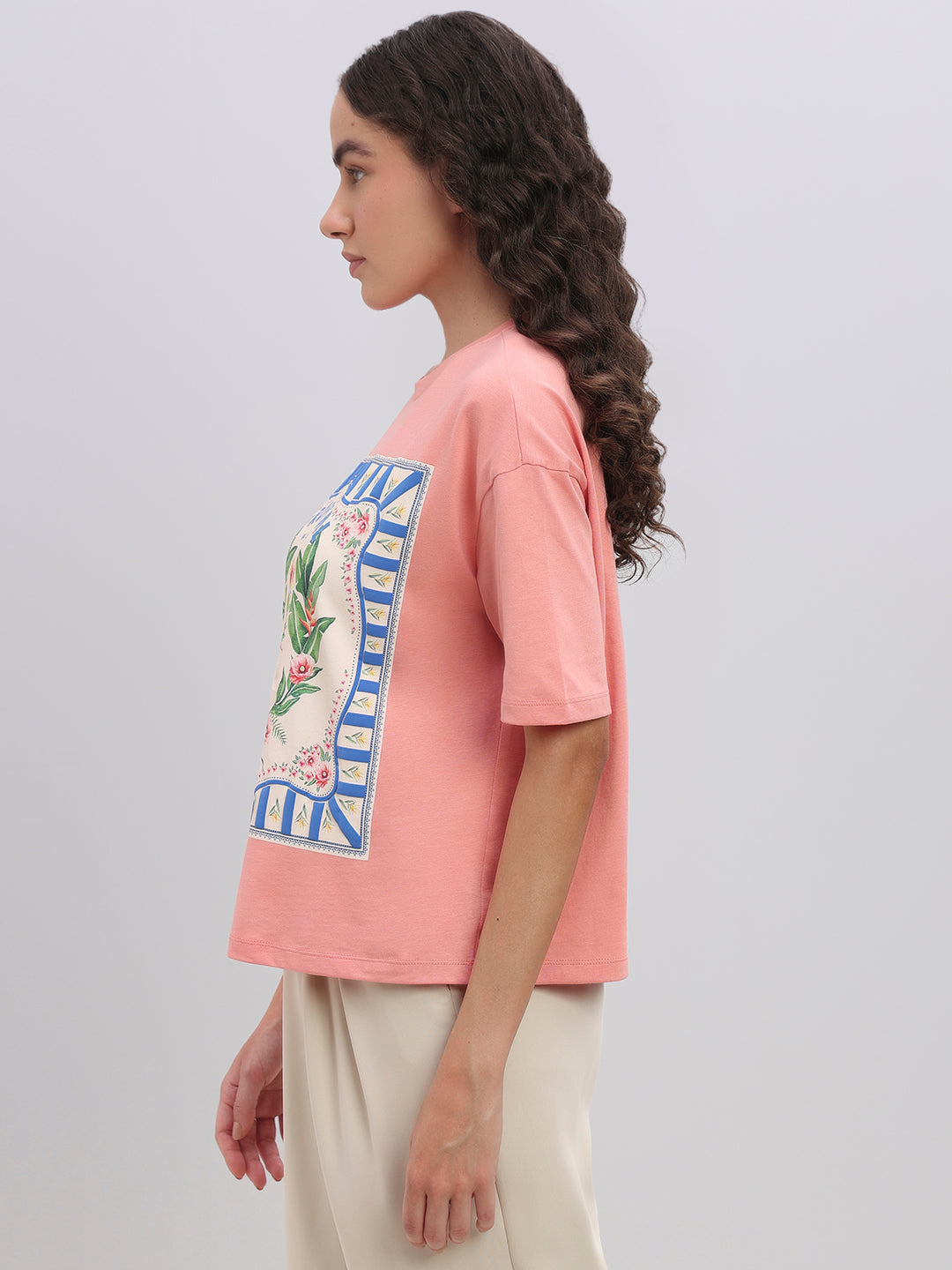 Pink Tropical Artwork Print T-shirt