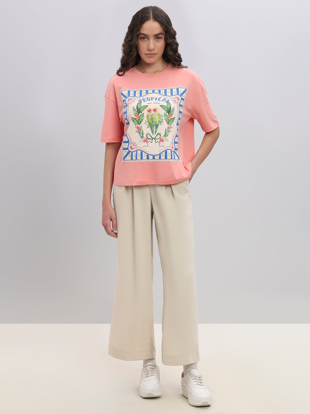 Pink Tropical Artwork Print T-shirt