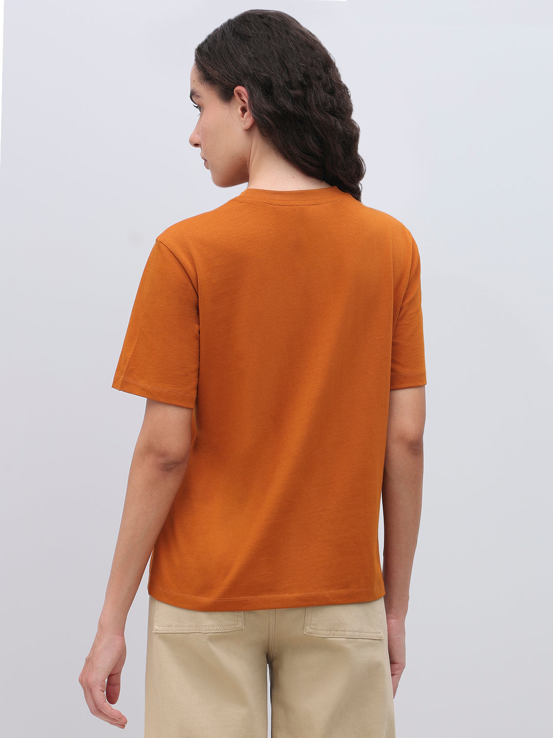 Orange Cotton Printed T-shirt