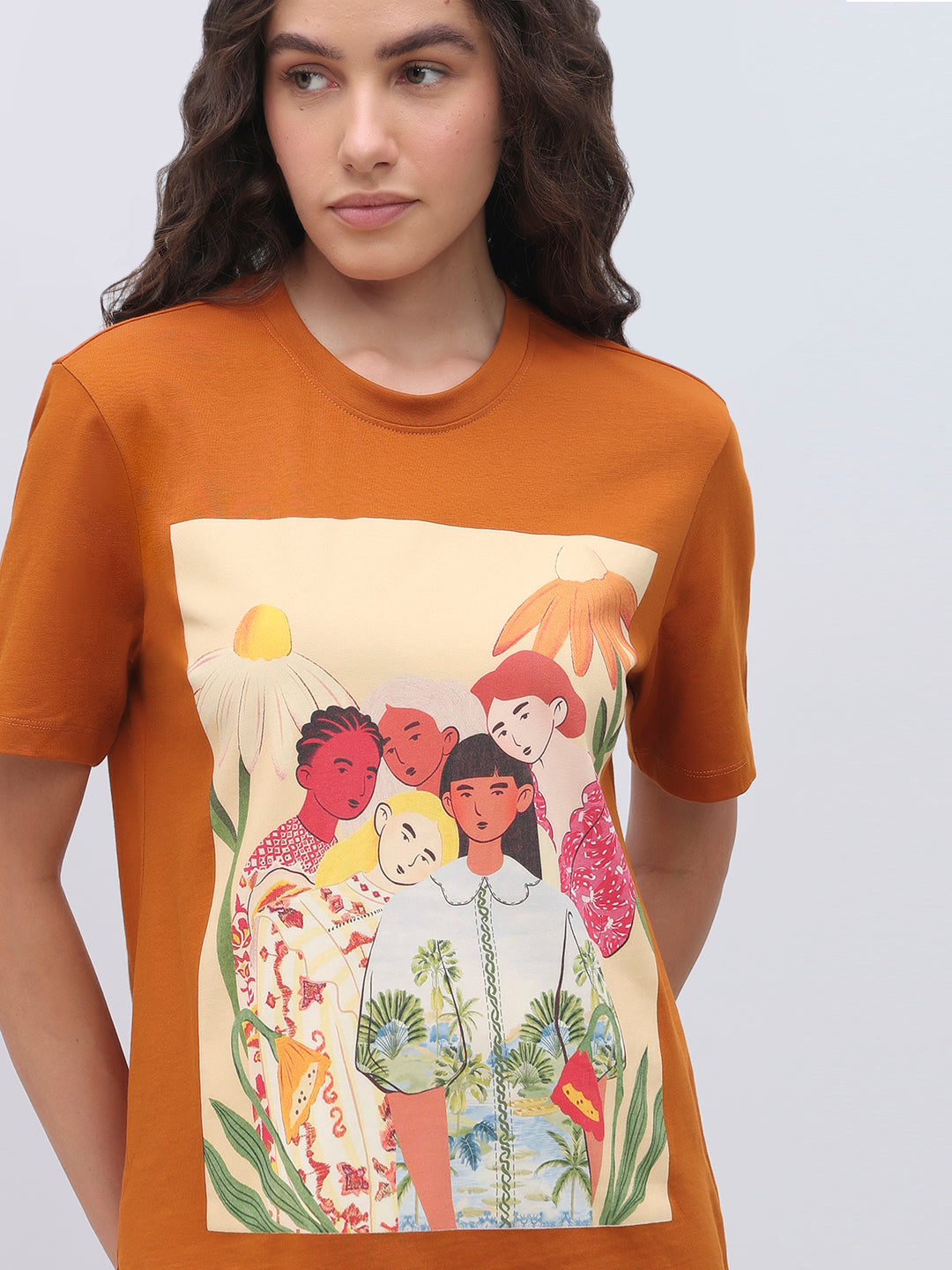Orange Cotton Printed T-shirt