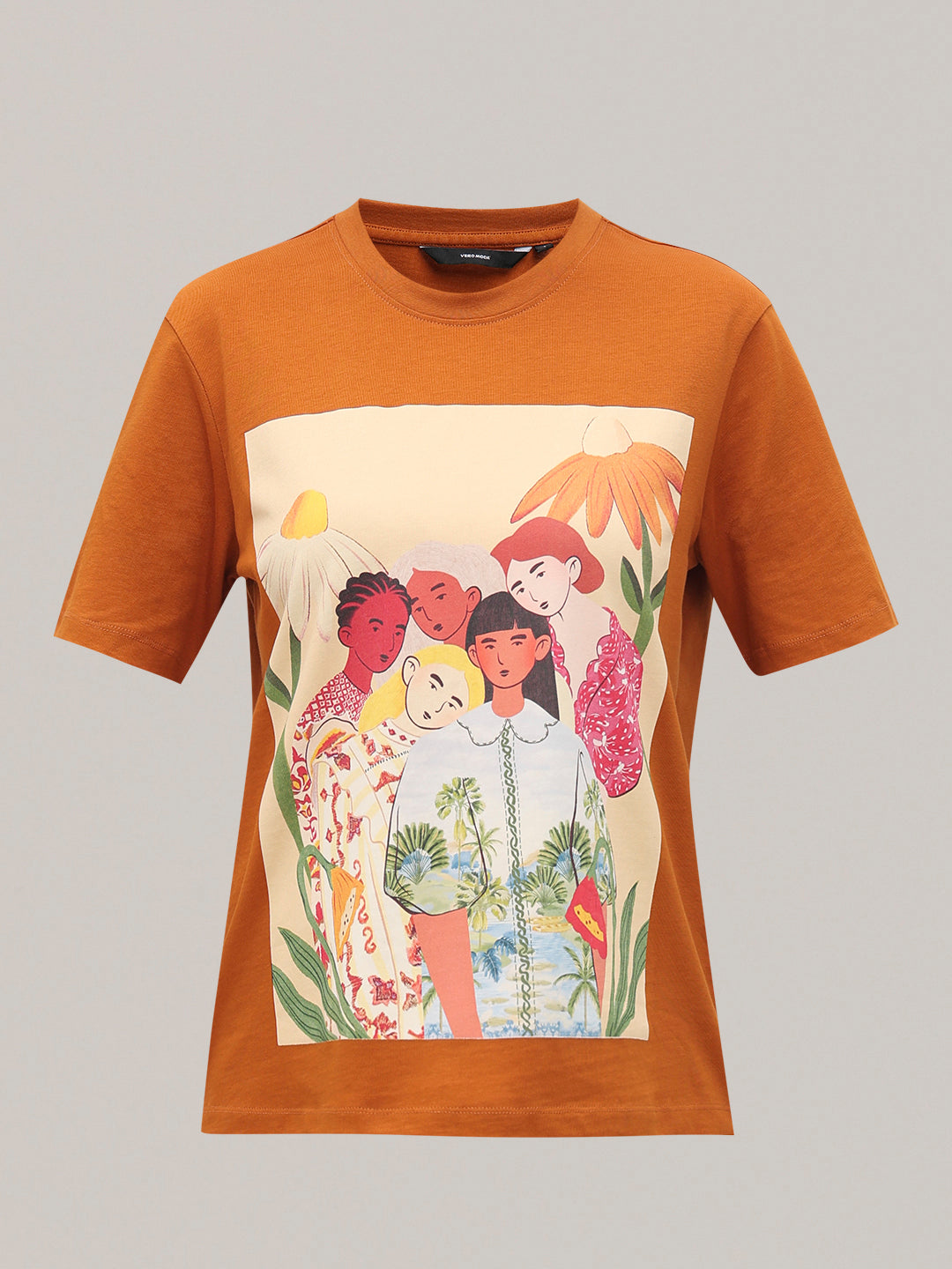 Orange Cotton Printed T-shirt
