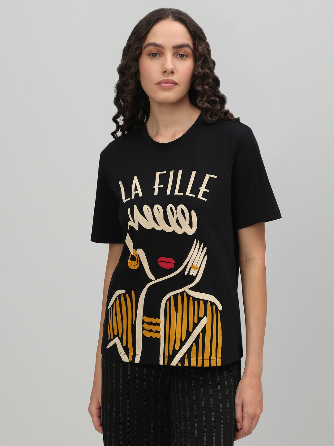 Black Illustration Print T-shirt