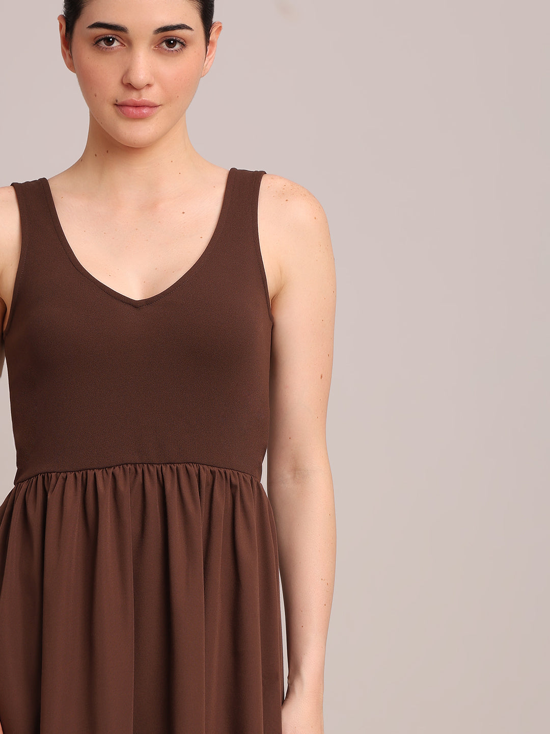 Brown Sleeveless Long Dress