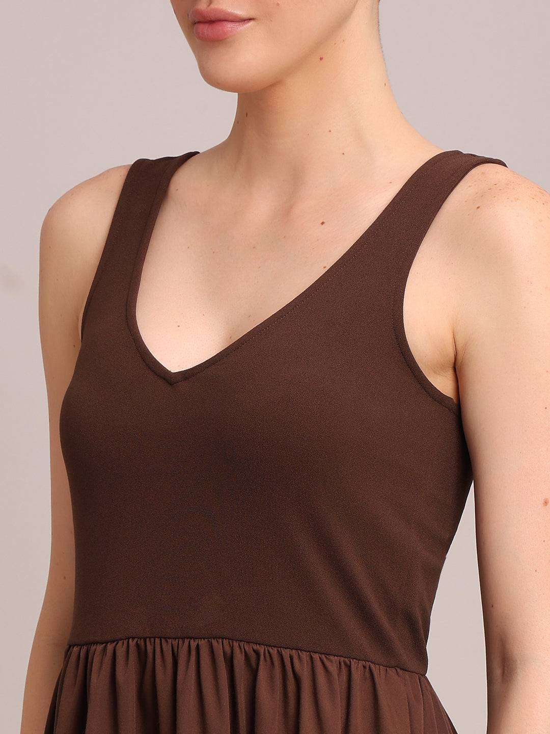 Brown Sleeveless Long Dress