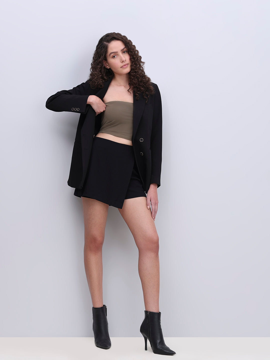 Black High Rise Wrap Skorts
