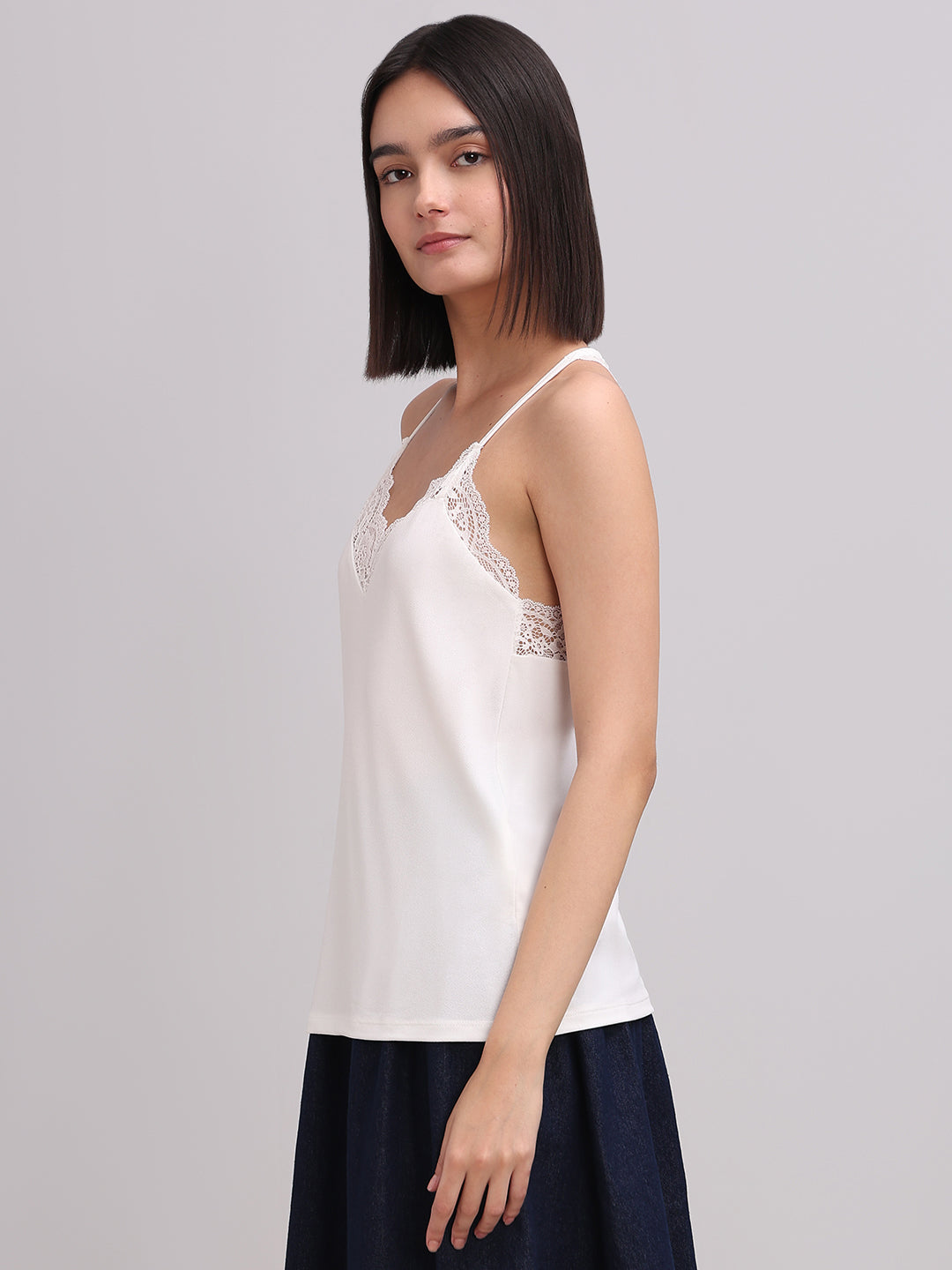 White Lace Detail Cami Top