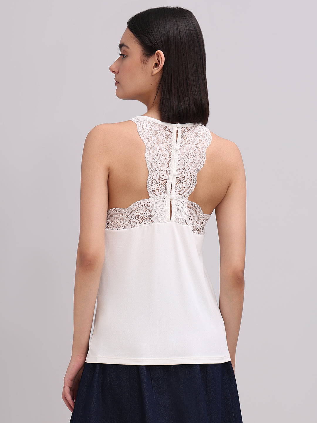 White Lace Detail Cami Top