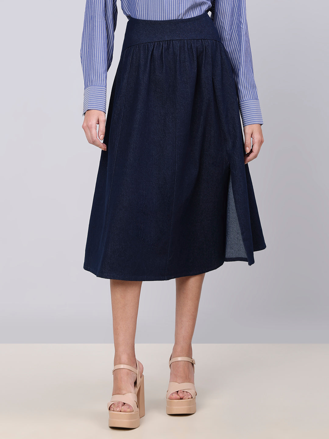 Dark Blue High Rise Denim Skirt